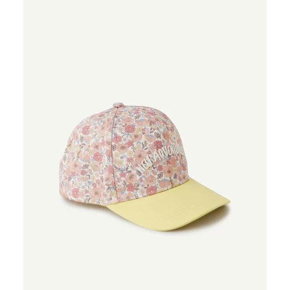 Casquette bébé fille en coton jaune et fleurie avec message –  – Soldes