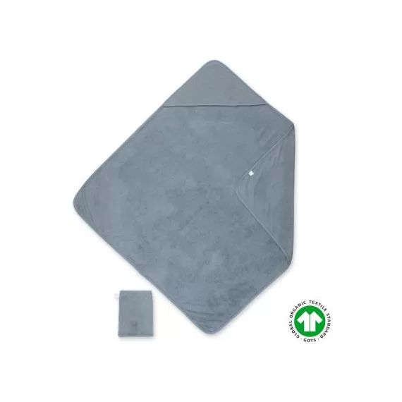 Cape de bain + gant Wafle bleu stone (90 x 90 cm)