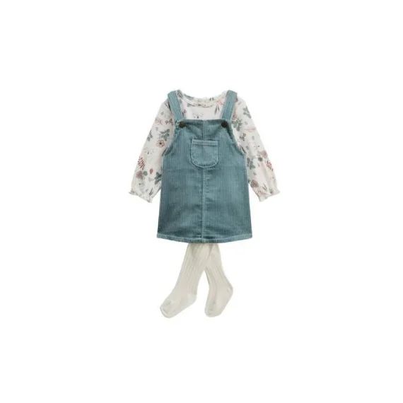 Ensemble Robe Bébé En Velours, T-shirt Et Collant Ma Petite Bichette Vert
