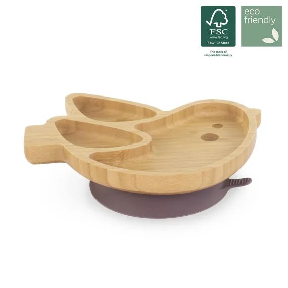 Assiette Ventouse Avec Compartiments – Oiseau Bois