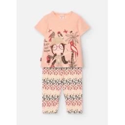 Ensemble T-shirt Avec Dessin Frontal Et Pantalon Imprimé Orange