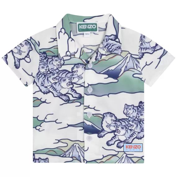 Chemise en coton imprimé Garçon Bleu