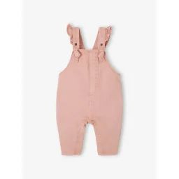 Salopette en sergé bébé à volants rose poudré