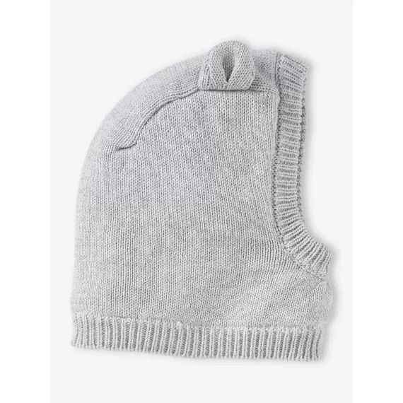 Cagoule bébé fille en maille côtelée doublée sherpa gris chiné