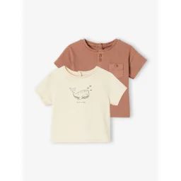 Lot de 2 T-shirts naissance en coton biologique moka