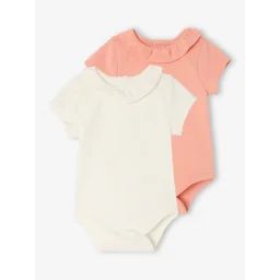 Lot de 2 bodies bébé col fantaisie manches courtes ouverture dos corail