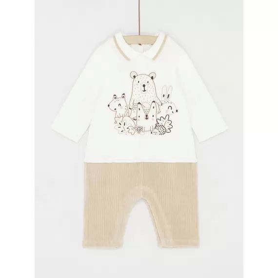 Combinaison Blanc Cassé Et Sable À Motifs Animaux Garçon