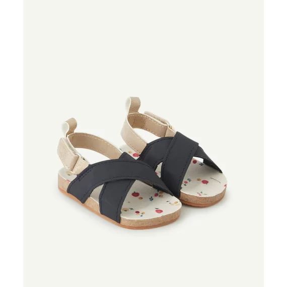 Chaussons style sandales bébé fille bleu marine et couleur dorée –  – Soldes