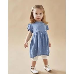 Set Robe Denim À Pois + Legging Bleu