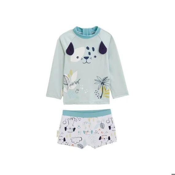 Maillot De Bain Bébé 2 Pièces T-shirt De Protection Uv & Boxer Elliot Bleu
