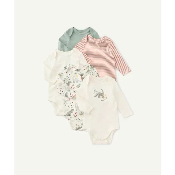 Lot de 5 bodies bébé en coton bio imprimé dinosaures –  – Soldes