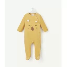 Dors bien velours en fibres recyclées jaune motif ours –  – Soldes