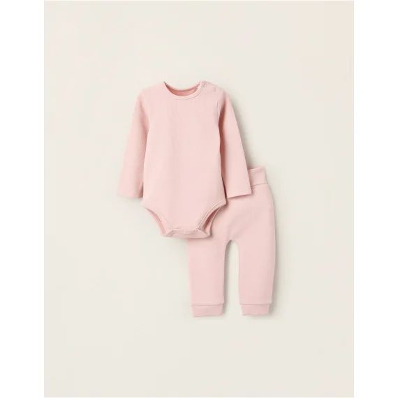 Pyjama Côtelé De Body Et Pantalon Rose Clair