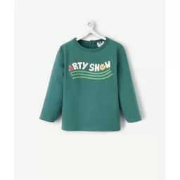 T-shirt bébé garçon en coton bio vert avec message et motifs party show