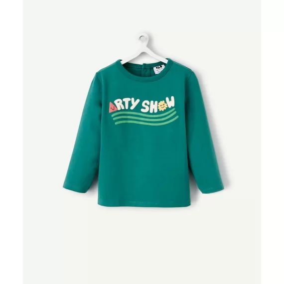 T-shirt bébé garçon en coton bio vert avec message et motifs party show