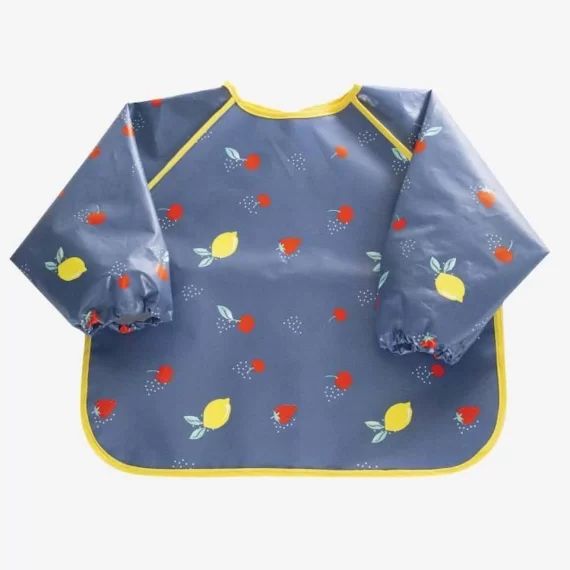 Bavoir tablier plastifié – TROIS KILOS SEPT – Bleu Marine – Bébé – Imperméable – 34 x 40 cm blanc