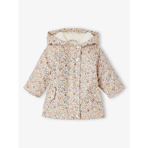 Ciré à capuche bébé fille imprimé fleurs et doublé rose imprimé