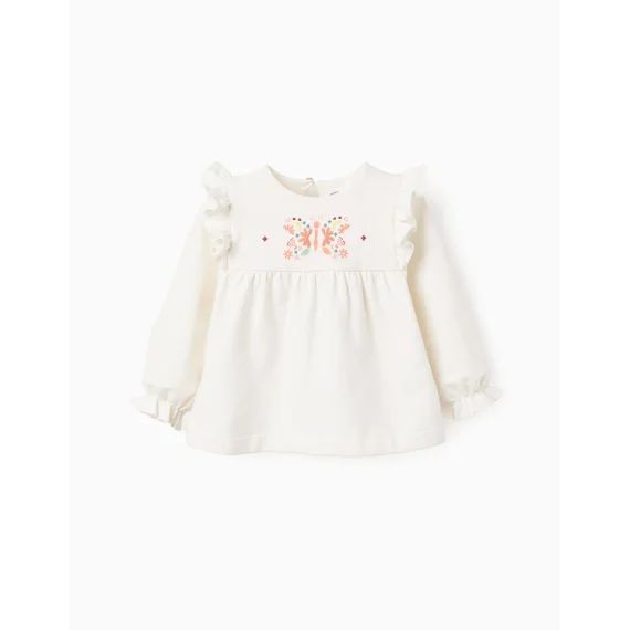Sweat Gratté Avec Des Fleurs Et Des Volants Blanc