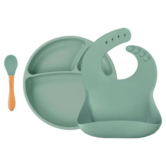 Coffret Repas Comme Un Grand Assiette Cuillère Bavoir Vert Amande