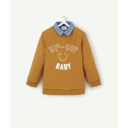 Sweat hip-hop ocre bébé garçon en fibres recyclées avec col chemise –  – Soldes