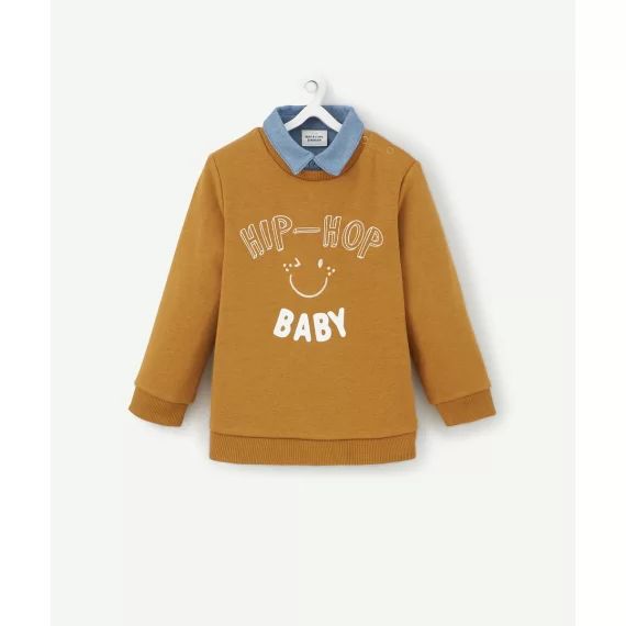 Sweat hip-hop ocre bébé garçon en fibres recyclées avec col chemise –  – Soldes