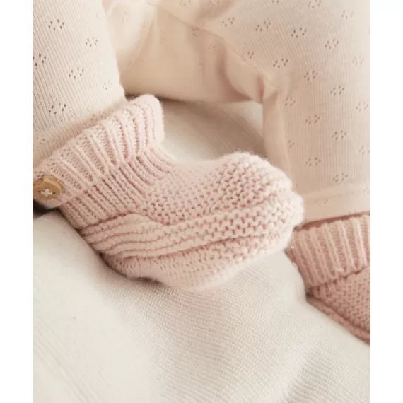 Les chaussons roses en coton et laine –  – Soldes