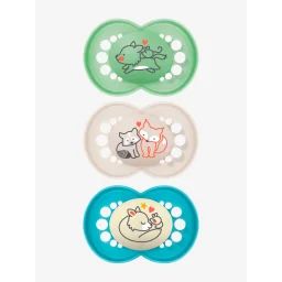 Lot de 3 sucettes en silicone MAM Original 18 mois+ vert + sable + bleu