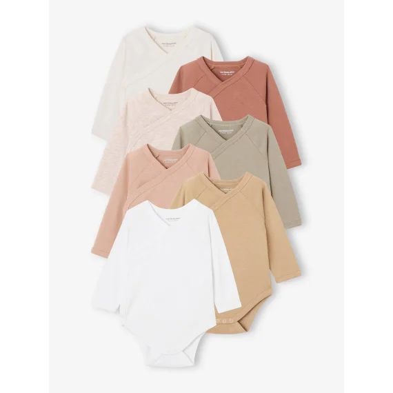 Lot de 7 bodies en coton Bio manches longues ouverture naissance BASICS multicolore