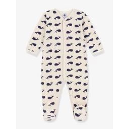 Pyjama bébé baleines marines en velours PETIT BATEAU beige chiné