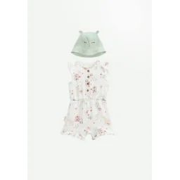 Combishort Bébé + Chapeau En Gaze De Coton Arya Ecru