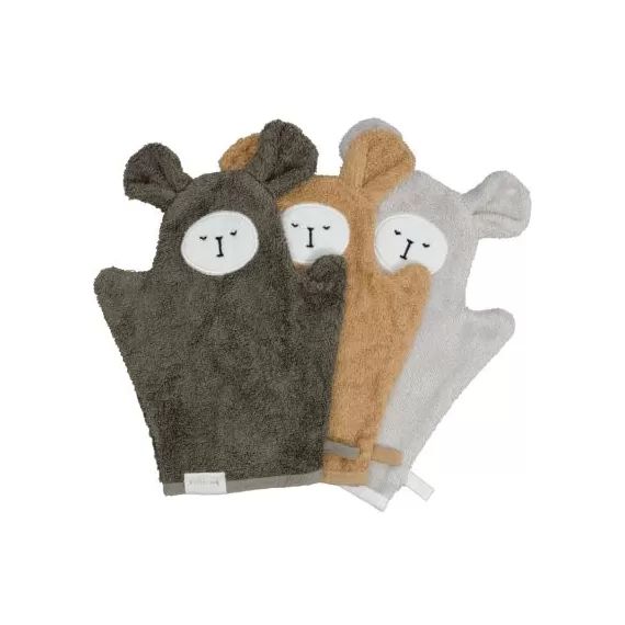 Lot de 3 gants de toilette Ours Olive Mix