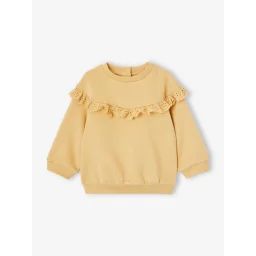 Sweat-shirt volant en broderie anglaise bébé fille ocre