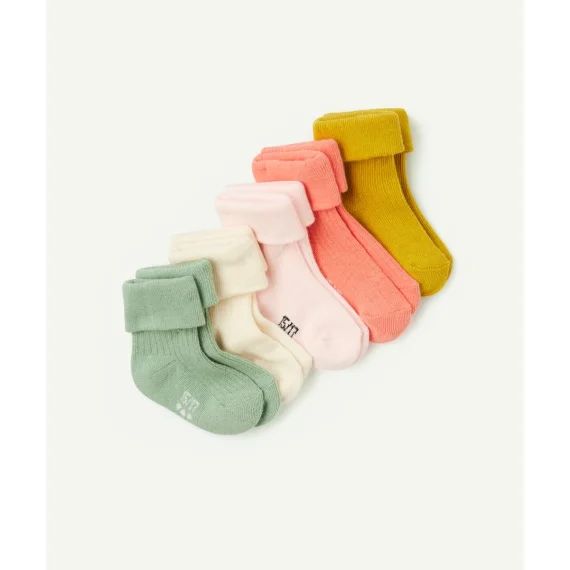 Lot de 5 chaussettes hautes colorées bébé fille en coton bio avec plis