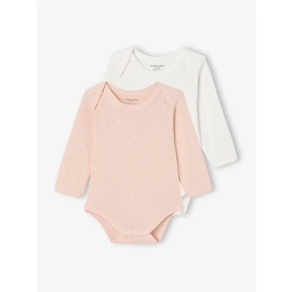 Lot de 2 bodies bébé manches longues en maille pointelle rose pâle