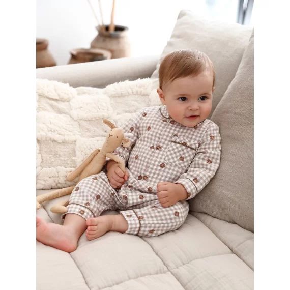 Dors-bien rayé bébé garçon en coton ouverture devant beige