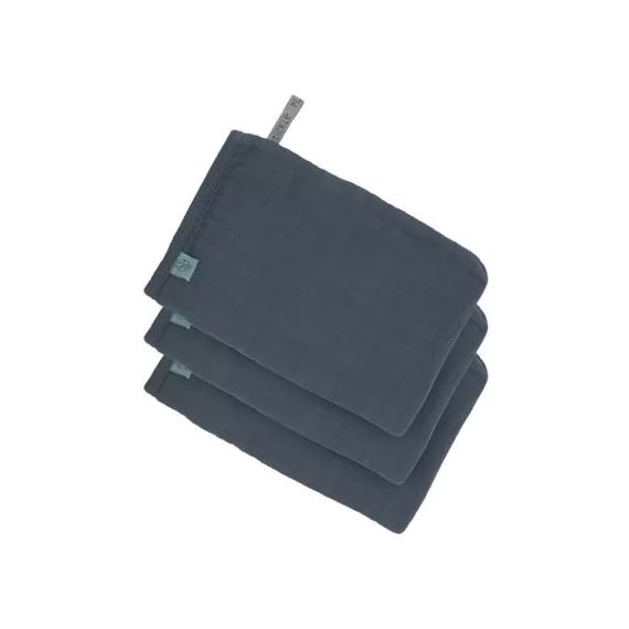 Lot de 3 gants de toilette en mousseline de coton bleu marine