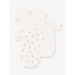 Lot de 3 bodies croisés manches courtes lapins bébé PETIT BATEAU blanc