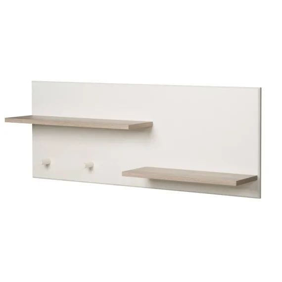 Étagère Murale 2 Tablettes Et 2 Patères Felicia Blanc Cassé / Décor Bois Luna