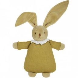Peluche hochet lapin nid d&rsquo;ange coton bio jaune curry