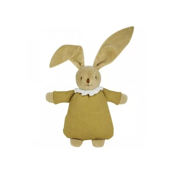 Peluche hochet lapin nid d&rsquo;ange coton bio jaune curry