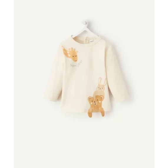 T-shirt bébé en coton biologique écru avec animaux –  – Soldes