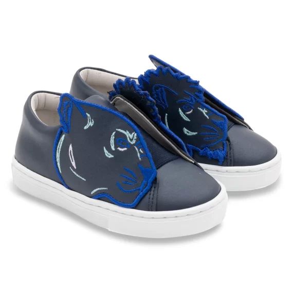 Baskets élastiquées en cuir Garçon Bleu