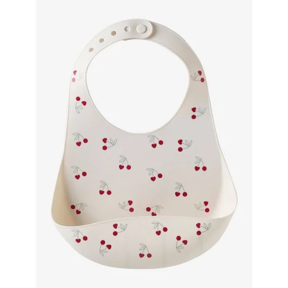 Bavoir avec récupérateur en silicone cherry