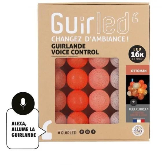 Guirlande lumineuse wifi boules coton LED USB – Commande Vocale – Maison connectée – Amazon Alexa & Google Assistant –  16 boules 1, orange