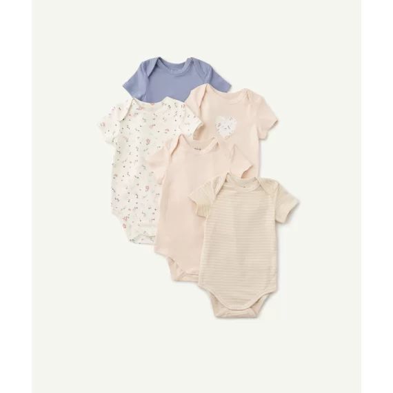 Le lot de 5 bodies roses et bleus en coton biologique