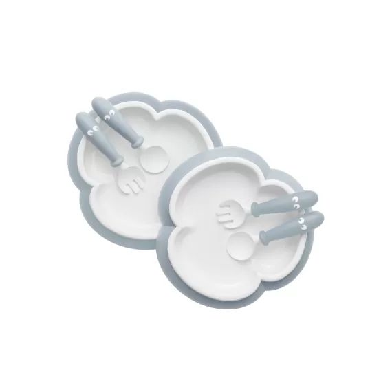 Assiette, Cuillère et Fourchette pour Bébé – Bleu pastel