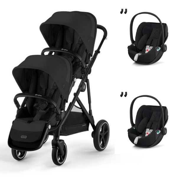 Poussette Double Cybex Gazelle S – Châssis Black/ Assises Moon Black + Coque Auto Cloud T i-Fix – Sepia Black (2023)