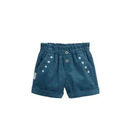Short Bébé En Velours Côtelé – Népal – Fille – Bleu – Détails Fleuris – Boutons Pailletés Bleu