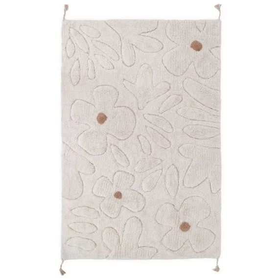 Tapis Enfant Coton Lavable Motif Fleurs Gentle Flora Ecru