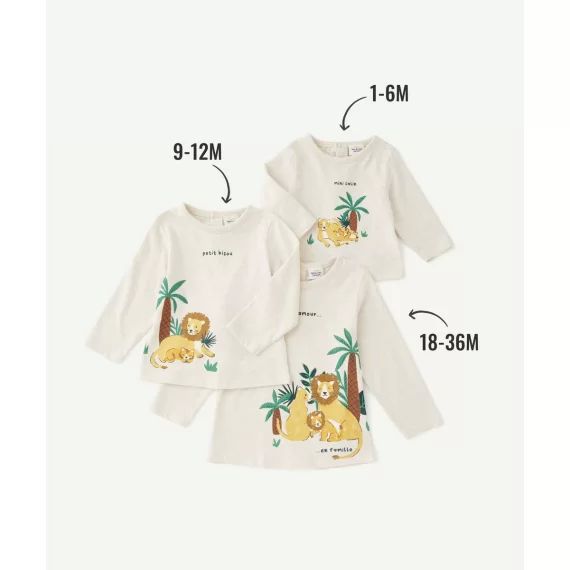 T-shirt évolutif à manches longues bébé garçon en coton écru –  – Soldes
